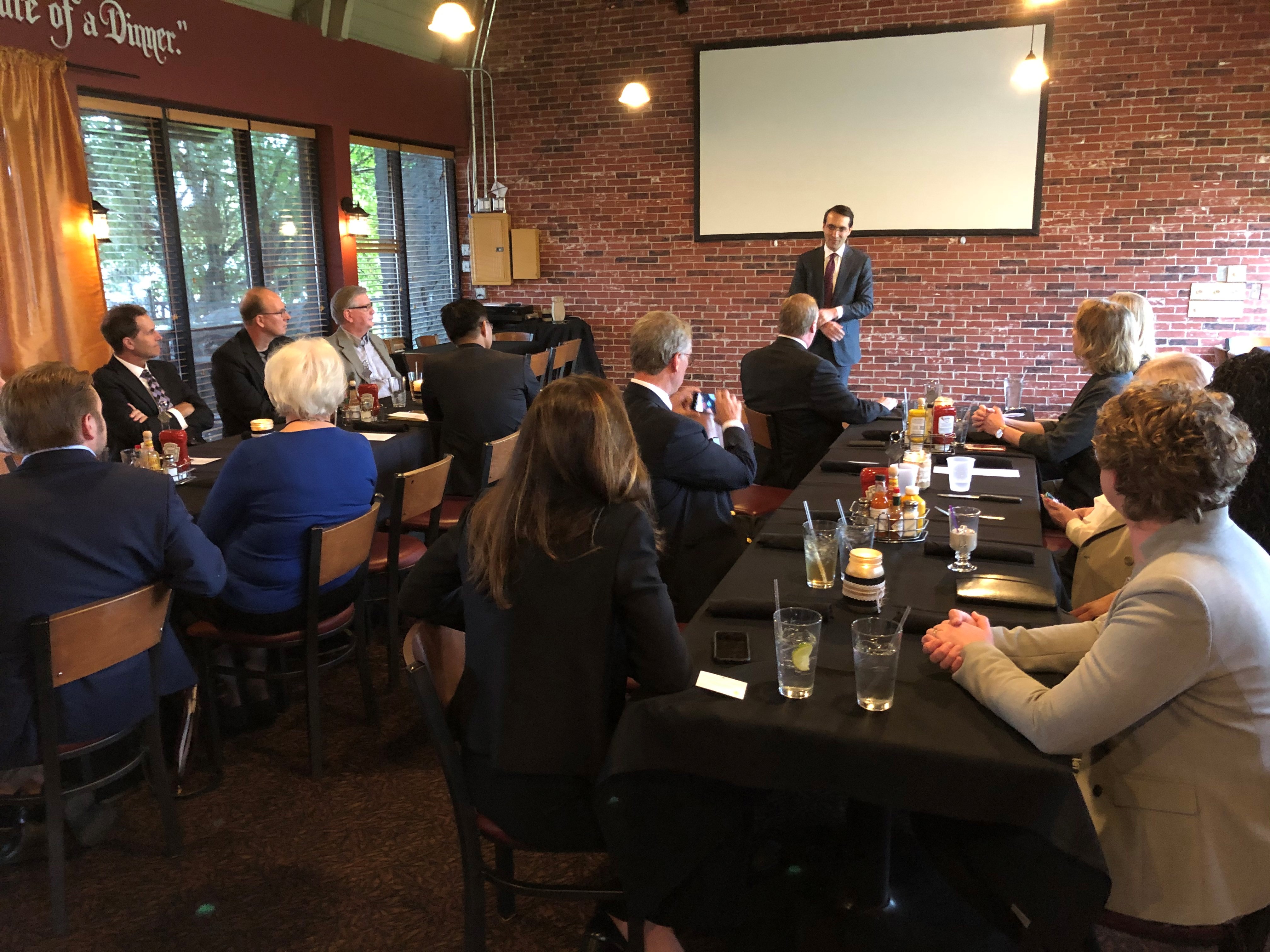 Picture of A/S Kessler speaking to seated group