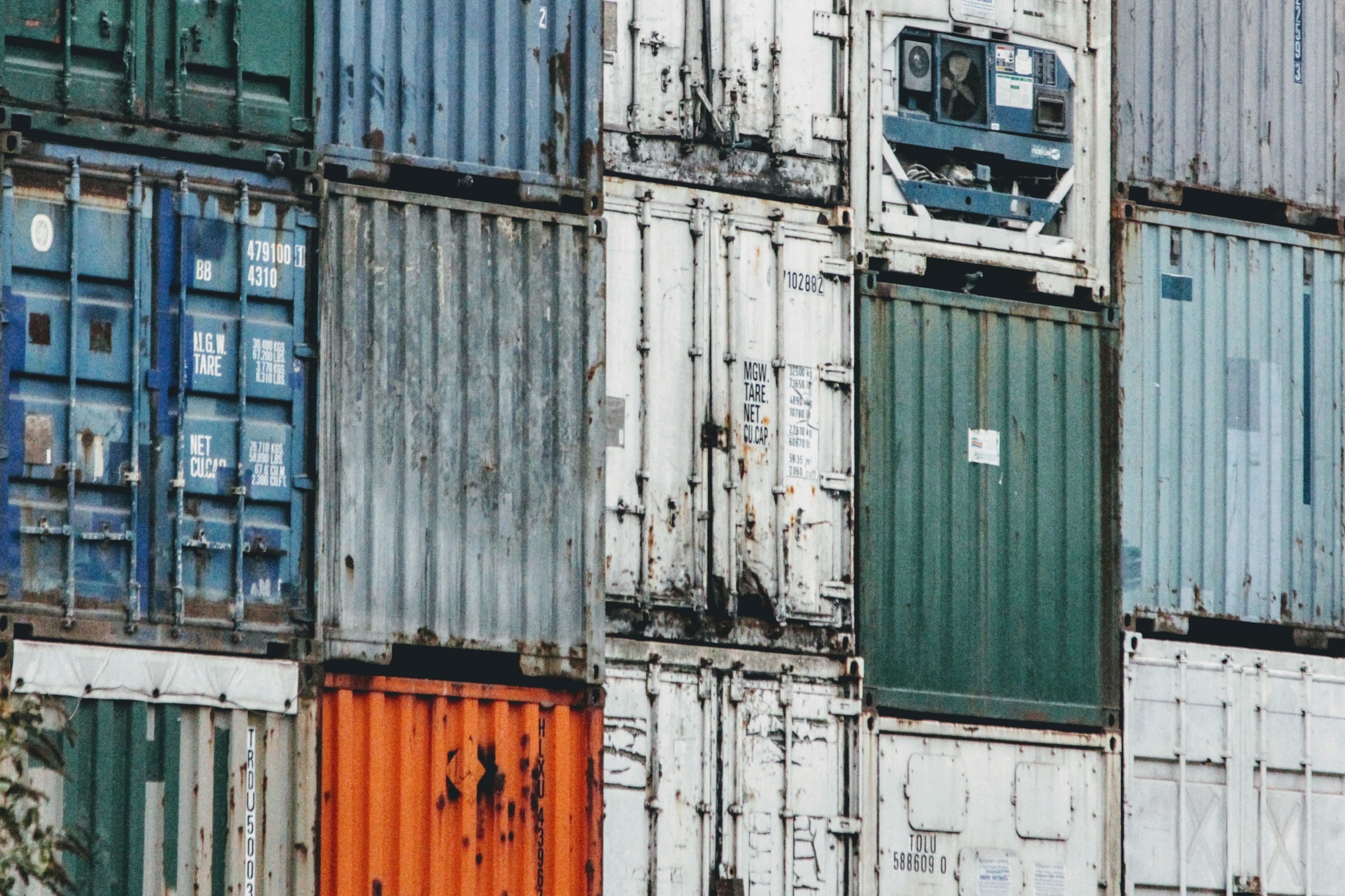 Shipping container squares in grey and blues