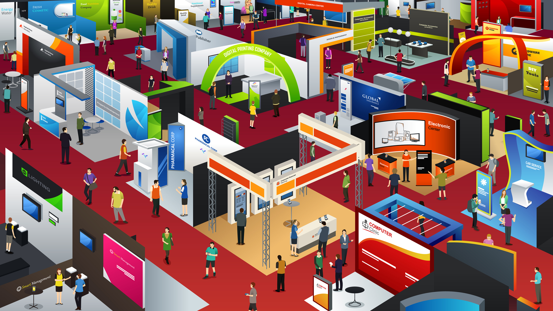 2D color digital drawing of a trade show floor illustration