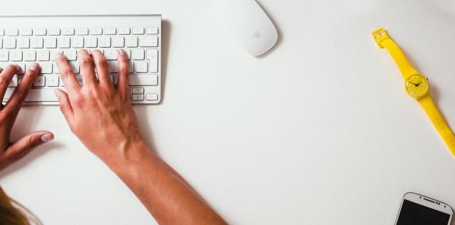 Overhead of keyboard, mouse and hands