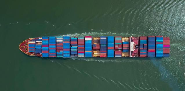 Overhead view of container ship